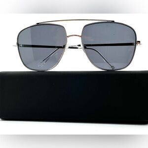 PX Clothing Men’s Emile‎ Silver Metal Aviator Sunglasses NWT with Hard Case